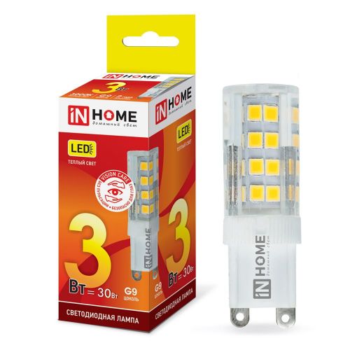 Лампа светодиодная IN HOME LED-JCD-VC G9 230V 3W 3000K 270Лм 4690612019857