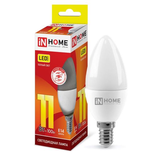 Лампа светодиодная IN HOME LED-СВЕЧА-VC 11Вт 230В Е14 3000К 820Лм 4690612020464