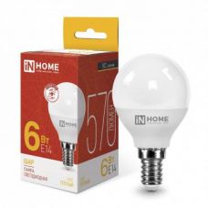 Лампа LED G45,  6W, 3000 К, шарик, 570 лм, Е14, 230 В, VC, IN HOME