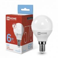 Лампа LED G45,  6W, 6500 К, шарик, 570 лм, Е14, 230 В, VC,    IN HOME