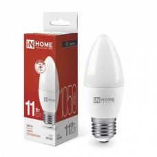 Лампа LED C37, 11W, 4000 К, свеча, 1050 лм, Е27,  230 В, VC, IN HOME
