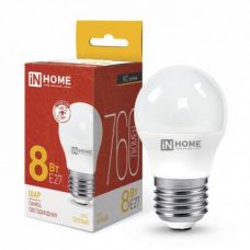 Лампа LED G45,  8W, 3000 К, шарик, 760 лм, Е27, 230 В, VC, IN HOME