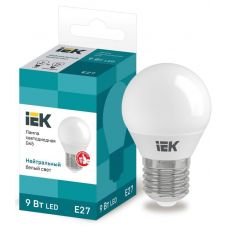 Лампа светодиодная IEK G45 шар 9Вт 4000К E27 230В LLE-G45-9-230-40-E27