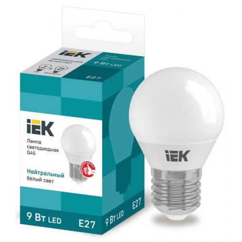 Лампа светодиодная IEK G45 шар 9Вт 4000К E27 230В LLE-G45-9-230-40-E27