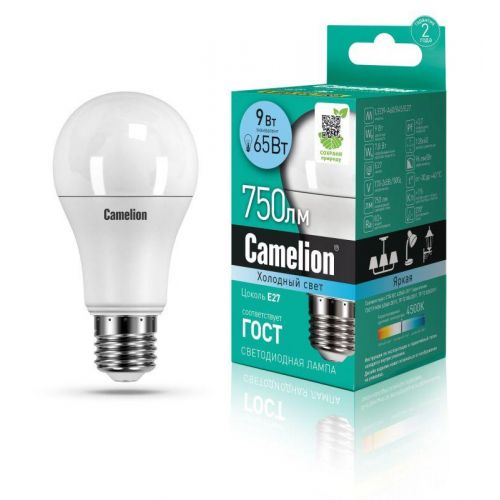 Лампа светодиодная LED9-A60/845/E27 9Вт 220В Camelion 12044