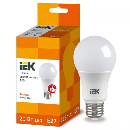 Лампа светодиодная IEK A60 груша 20Вт 3000К E27 230В 1800Лм LLE-A60-20-230-30-E27