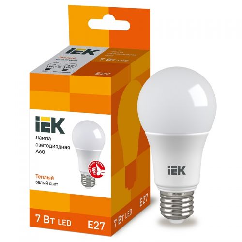 Лампа светодиодная IEK A60 груша 7Вт 3000К E27 230В 630Лм LLE-A60-7-230-30-E27