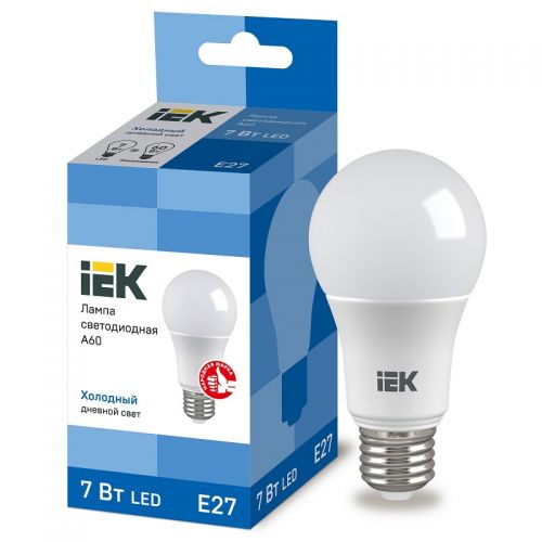Лампа светодиодная IEK A60 груша 7Вт 6500К E27 230В 630Лм LLE-A60-7-230-65-E27