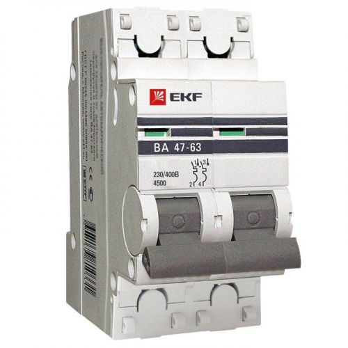 Автоматический выключатель 2P 25А (C) 4,5kA ВА 47-63 EKF PROxima mcb4763-2-25C-pro