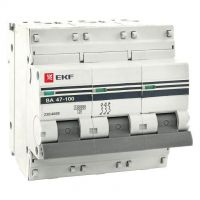 Автоматический выключатель 3P 100А (C) 10kA ВА 47-100 EKF PROxima, арт. mcb47100-3-100C-pro