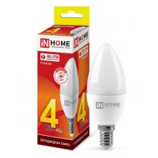Лампа LED C37,  4W, 3000 К, свеча, 360 лм, Е14, 230 В, VC,    IN HOME