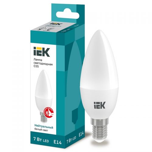 Лампа светодиодная IEK C35 свеча 7Вт 4000К E14 230В 630Лм LLE-C35-7-230-40-E14