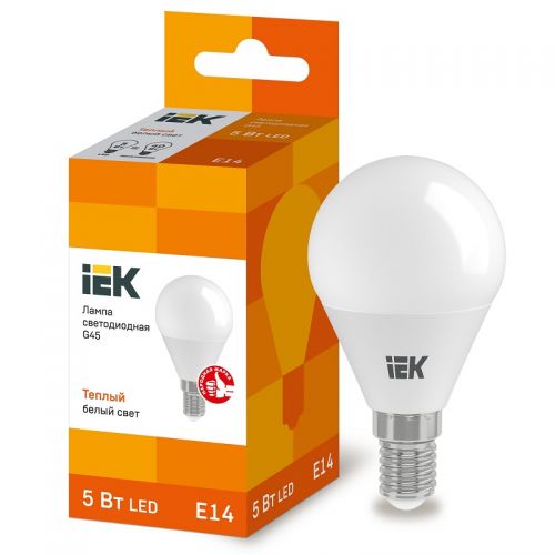 Лампа светодиодная IEK G45 шар 5Вт 3000К E14 230В 450Лм LLE-G45-5-230-30-E14