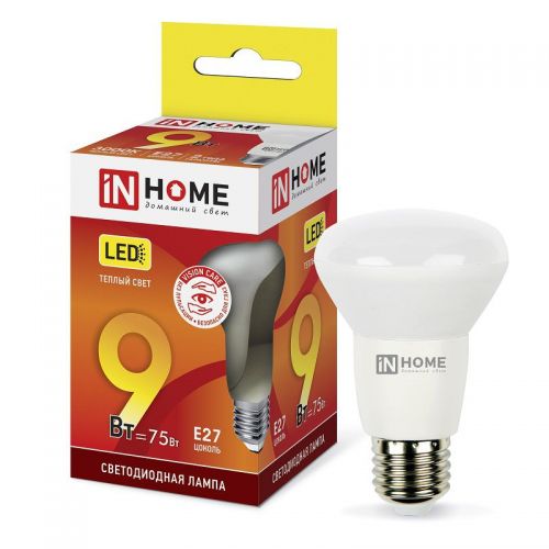 Лампа светодиодная IN HOME LED-R63-VC 9W Е27 3000К грибок 720Лм 4690612024301