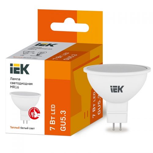 Лампа светодиодная IEK MR16 софит 7Вт 3000К GU5.3 230В 630Лм LLE-MR16-7-230-30-GU5
