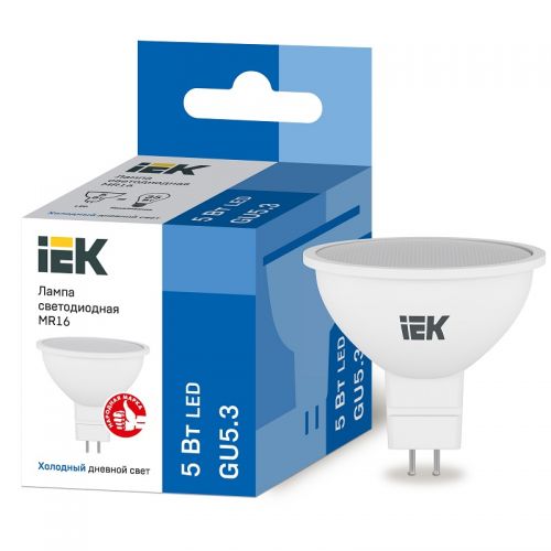 Лампа светодиодная IEK MR16 софит 5Вт 6500К GU5.3 230В 450Лм LLE-MR16-5-230-65-GU5