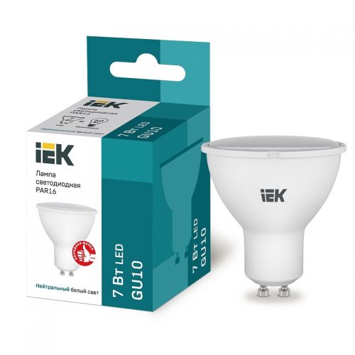 Лампа светодиодная IEK PAR16 софит 7Вт 4000К GU10 230В 675Лм LLE-PAR16-7-230-40-GU10