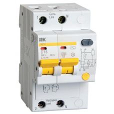 Выключатель автоматический дифференциального тока 2п C 16А 10мА тип AC 4.5кА АД-12 ИЭК MAD10-2-016-C-010