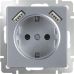 Розетка с заземлением, шторками и USBх2 (серебряный) W1171506