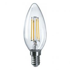 Лампа светодиодная ОНЛАЙТ свеча прозрачная E14 C35 10Вт 4000К 1000Лм, код OLL-F-C35-10-230-4K-E14
