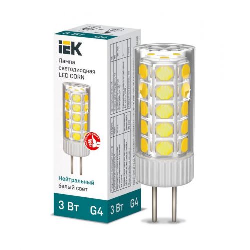 Лампа светодиодная IEK G4 капсула 3Вт 12В 4000К керамика LLE-Corn-3-012-40-G4