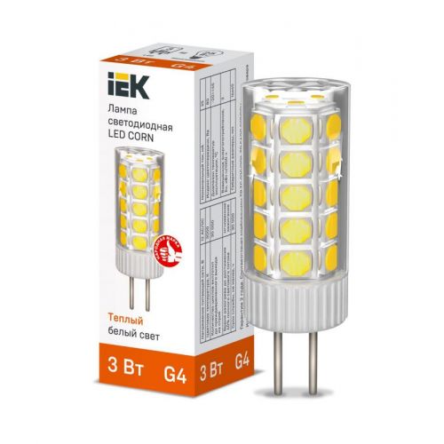 Лампа светодиодная IEK G4 капсула 3Вт 12В 3000К керамика LLE-CORN-3-012-30-G4