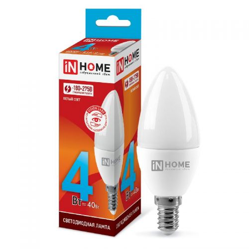 Лампа светодиодная LED-СВЕЧА-VC 4Вт 4000К Е14 360Лм 4690612030159 IN HOME
