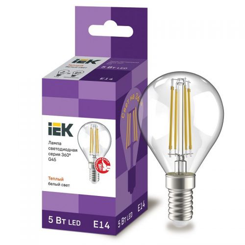 Лампа светодиодная IEK серия 360° G45 шар 5Вт 3000К E14 230В прозрачная LLF-G45-5-230-30-E14-CL