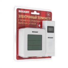 Термометр электронный с часами и беспроводным выносным датчиком REXANT, арт. 70 0592