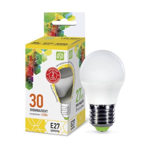 Лампа светодиодная LED ШАР standard, 3.5 Вт, 3000 К, E27, 320 лм, матовая, 230 В, ASD
