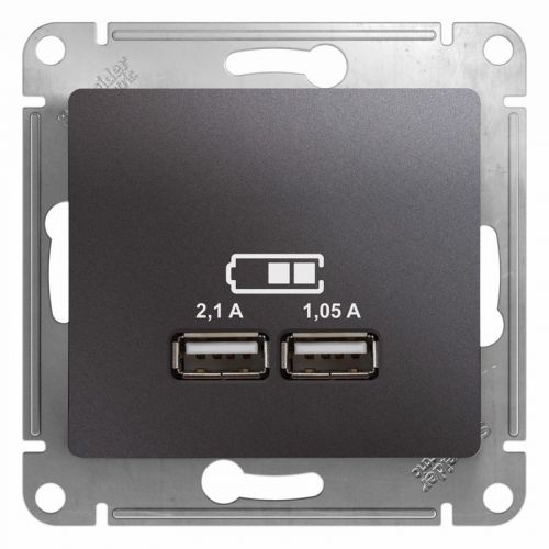 GSL001333 GLOSSA USB РОЗЕТКА A+A, 5В/2,1 А, 2х5В/1,05 А, механизм, ГРАФИТ, Schneider Electric