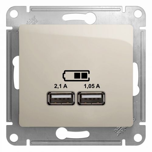GSL000933 GLOSSA USB РОЗЕТКА A+A, 5В/2,1 А, 2х5В/1,05 А, механизм, МОЛОЧНЫЙ, Schneider Electric
