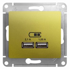 GSL001033 GLOSSA USB РОЗЕТКА A+A, 5В/2,1 А, 2х5В/1,05 А, механизм, ФИСТАШКОВЫЙ, Schneider Electric