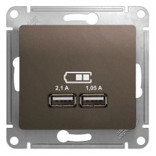 GSL000833 GLOSSA USB РОЗЕТКА A+A, 5В/2,1 А, 2х5В/1,05 А, механизм, ШОКОЛАД, Schneider Electric