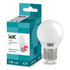 Лампа светодиодная IEK G45 шар 3Вт 4000К E27 230В 216Лм LLE G45 3 230 40 E27