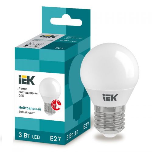 Лампа светодиодная IEK G45 шар 3Вт 4000К E27 230В 216Лм LLE-G45-3-230-40-E27
