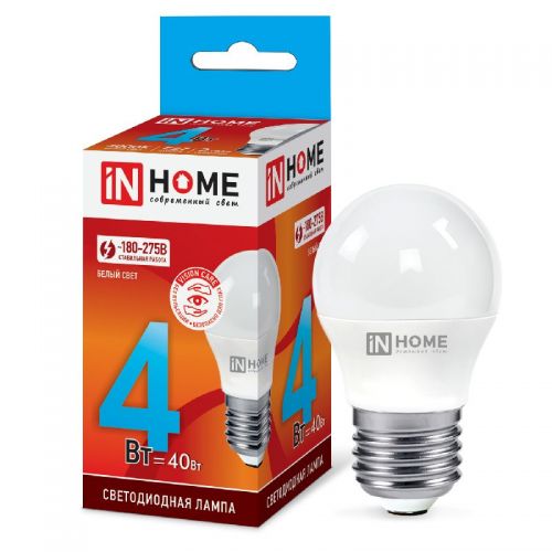 Лампа светодиодная IN HOME LED-ШАР-VC G45 4W E27 4000К 4690612030593