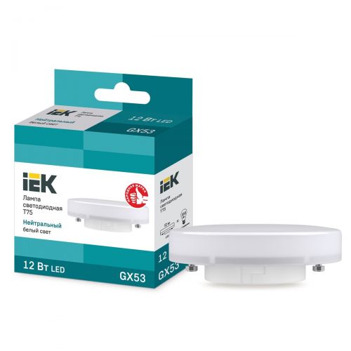 Лампа светодиодная IEK LED GX53 12Вт 4000К 1080Лм 230В T75 артикул LLE-T80-12-230-40-GX53