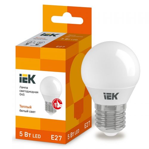 Лампа светодиодная IEK G45 шар 5Вт 3000К E27 230В 450Лм LLE-G45-5-230-30-E27