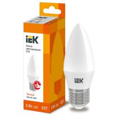 Лампа светодиодная IEK C35 свеча 5Вт 3000К E27 230В 450Лм LLE-C35-5-230-30-E27